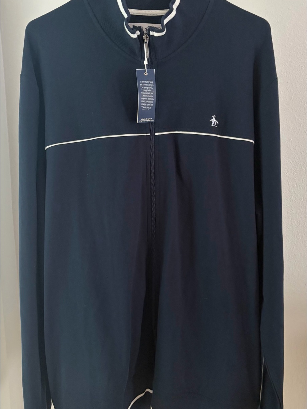 Original Penguin Navy Zip-Up Sweat Jacket with White Piping